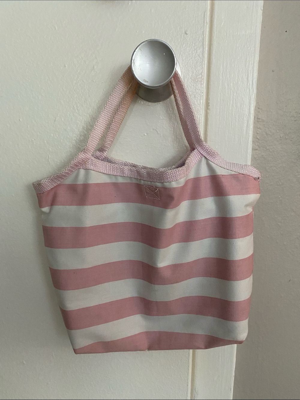 Pink & White Striped Canvas Tote Bag